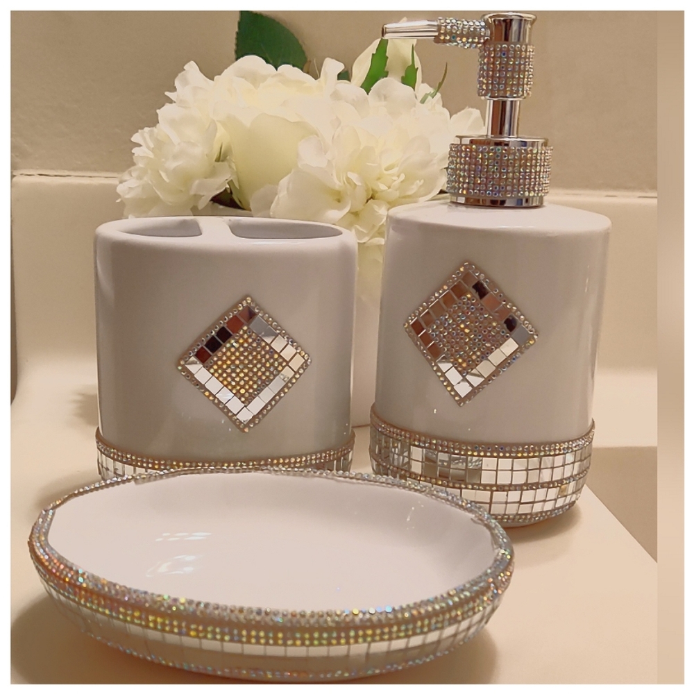 Bling White Ceramic Bling Bathroom Set